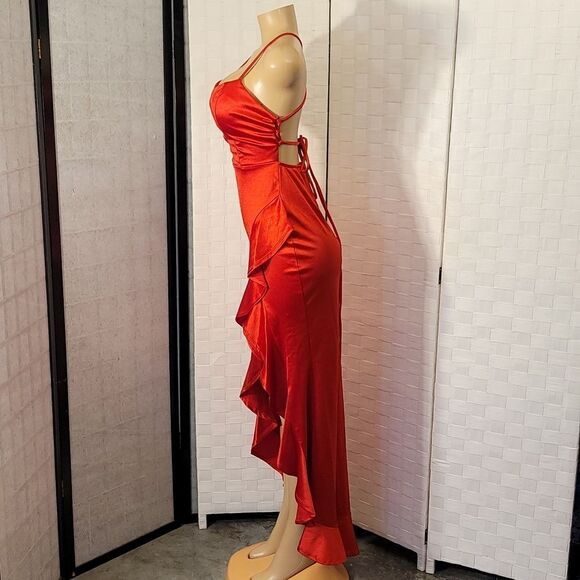 BRAND NEW CRYSTAL DOLL  BAE RUFFLE HEM SATIN SLEEVELESS DRESS - Picture 10 of 16